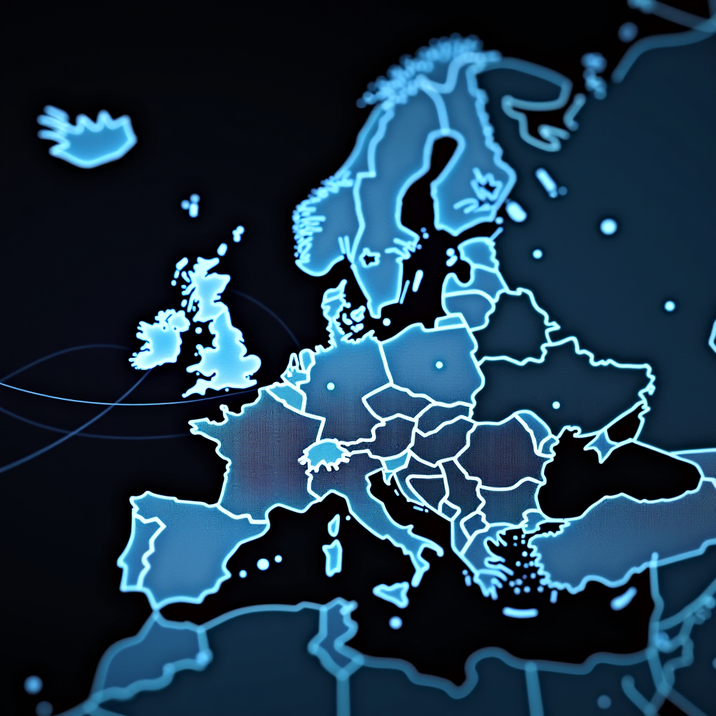 High-speed digital payment network visualization showing instant cross-border transactions across European countries with modern fintech infrastructure and real-time processing systems